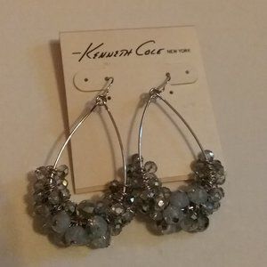 Kenneth Cole Silver Gray Beaded Dangle Earrings